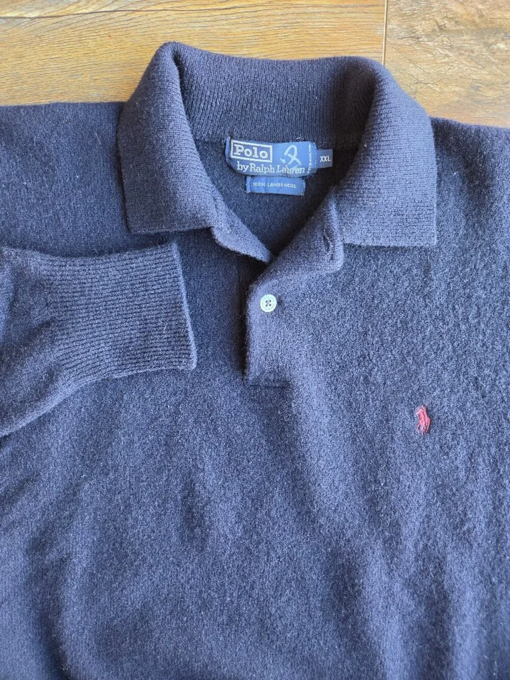 Vintage'90s Polo Ralph Lauren Pony 100% Lambswool Soft Polo-Sweater Navy Blue